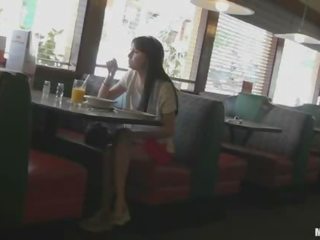 Stunner spotted in the diner fucked hard