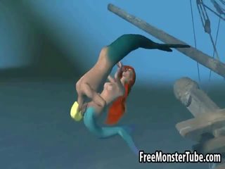 থ্রিডি সামান্য mermaid সৌন্দর্য পায় হার্ডকোর কঠিন নিচের পানি
